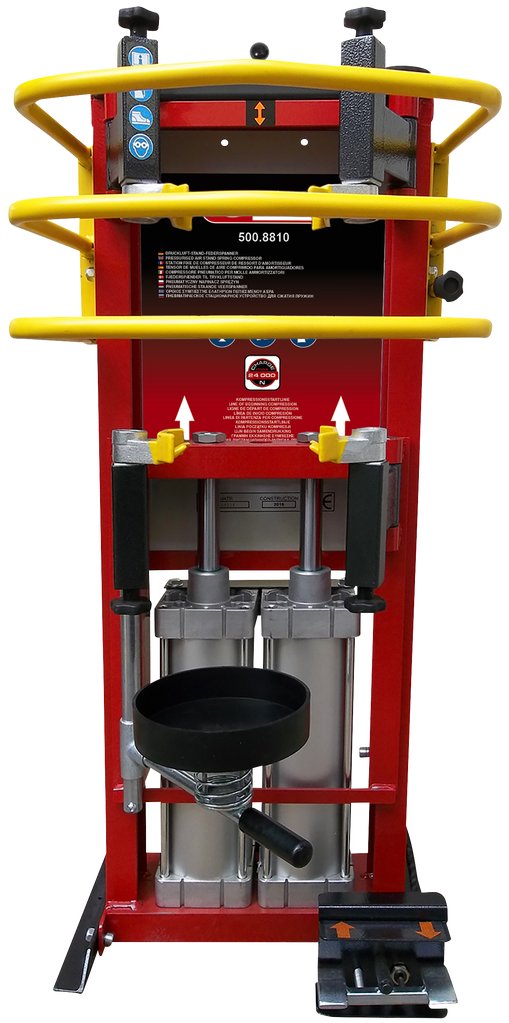 KS Tools 500.8815 Tensor de muelles de aire comprimido con doble cilindro y placa adaptadora para amortiguadores