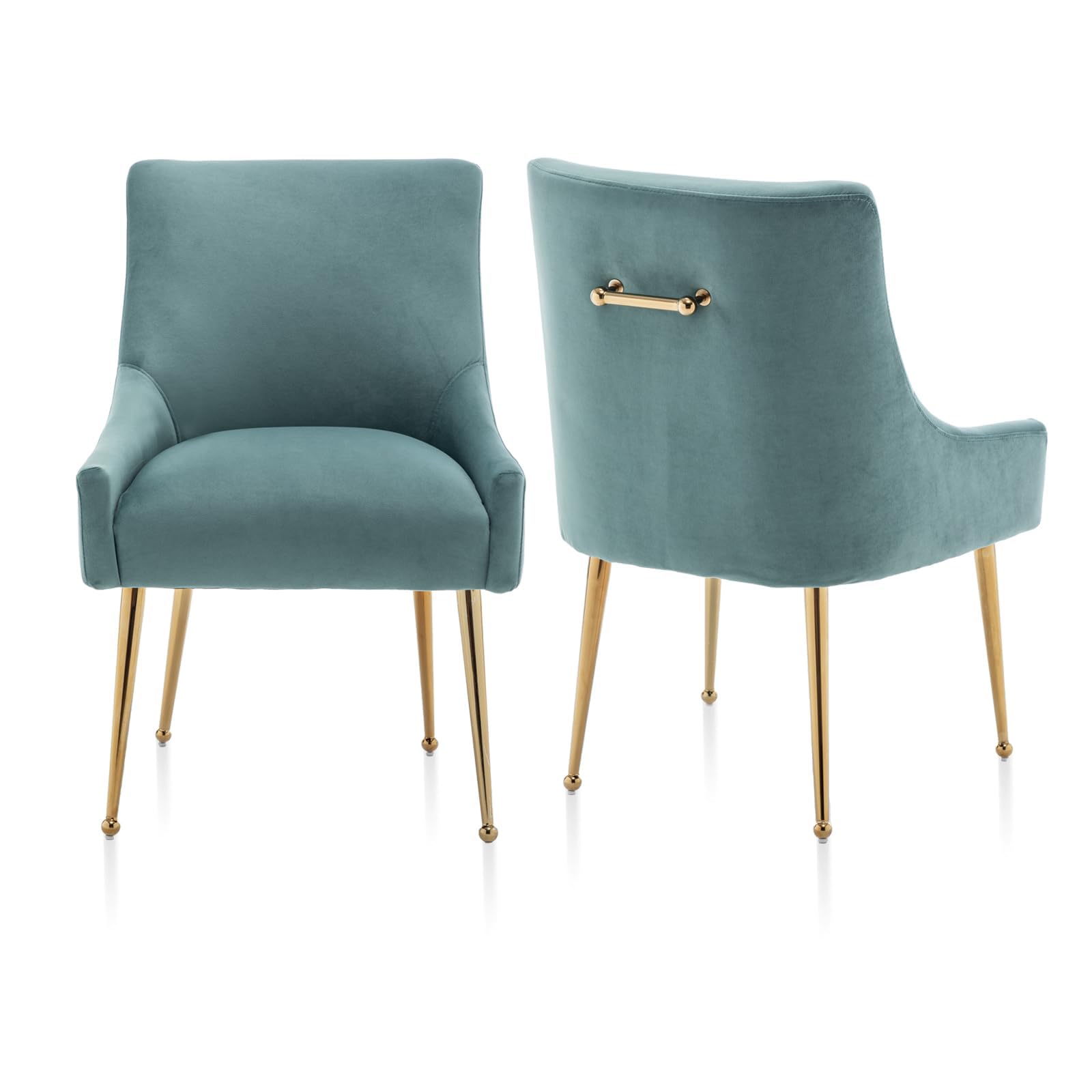 SEYNAR Dining Chairs Set of 2, Modern Velvet Dining Room Chairs with Gold Legs Upholstered Accent Chairs for Living Room/Restaurant/Study Room(Green)