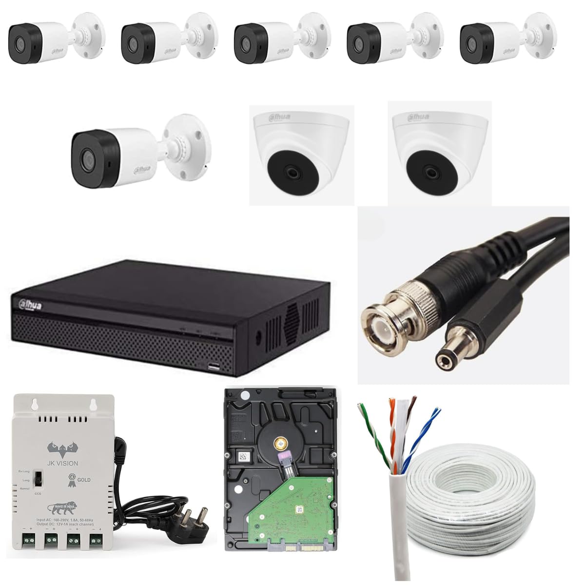 Dahua 2MP HD CCTV Camera Full Set, 6 Bullet, 2 Dome, 8 Channel DVR, 8 Channel JK Vision Power Supply, 1TB Hard Disk, 90 Meter Cable, BNC/DC Connector-picture-28