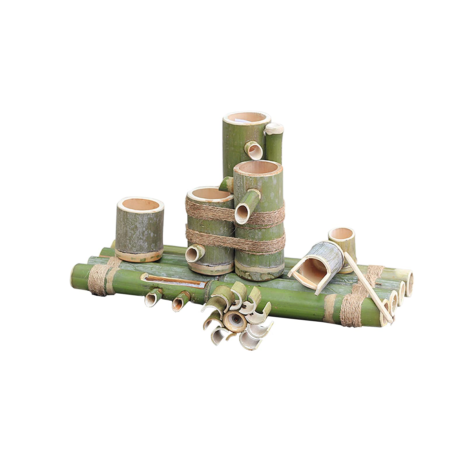 Fuentes De Agua Para Jardín: Bebedero Para Pájaros, Fuente De Bambú, Sistema De Filtración Y Bombeo Con Tubería De Bambú, Sistema De Circulación De Agua Escénico, Balsa De Bambú De 55 Cm De Largo.