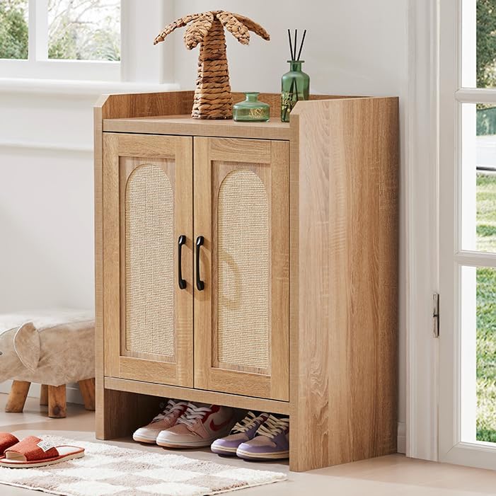 Mericonia Shoe Cabinet Storage for Entryway, Natural Rattan Shoe ...