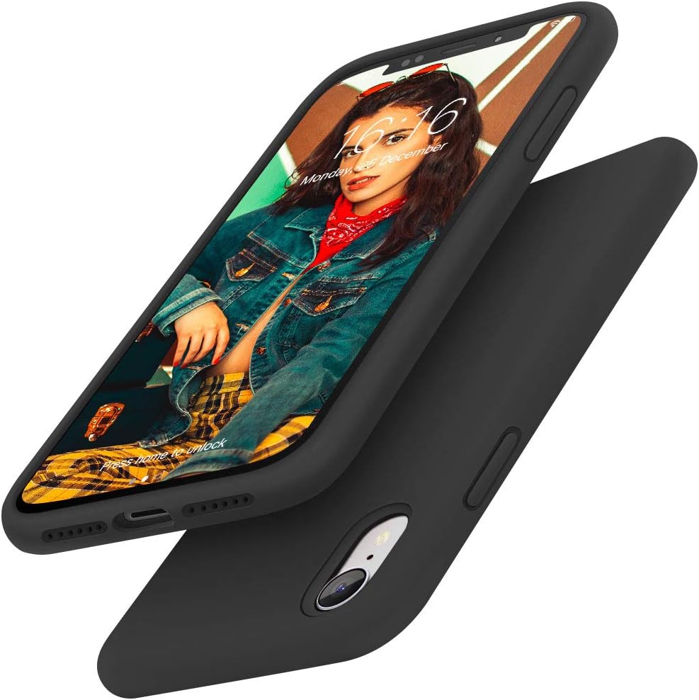 Gorain Case for iPhone XR, Liquid Silicone Shockproof Gel Rubber Cover Drop Protective Case with Soft Microfiber Lining for iPhone XR 6.1 inch-Black