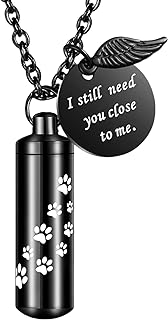 Dletay Cylinder Cremation Jewelry Urn Necklace for Ashes Memorial Ashes Necklace with Angel Wing
