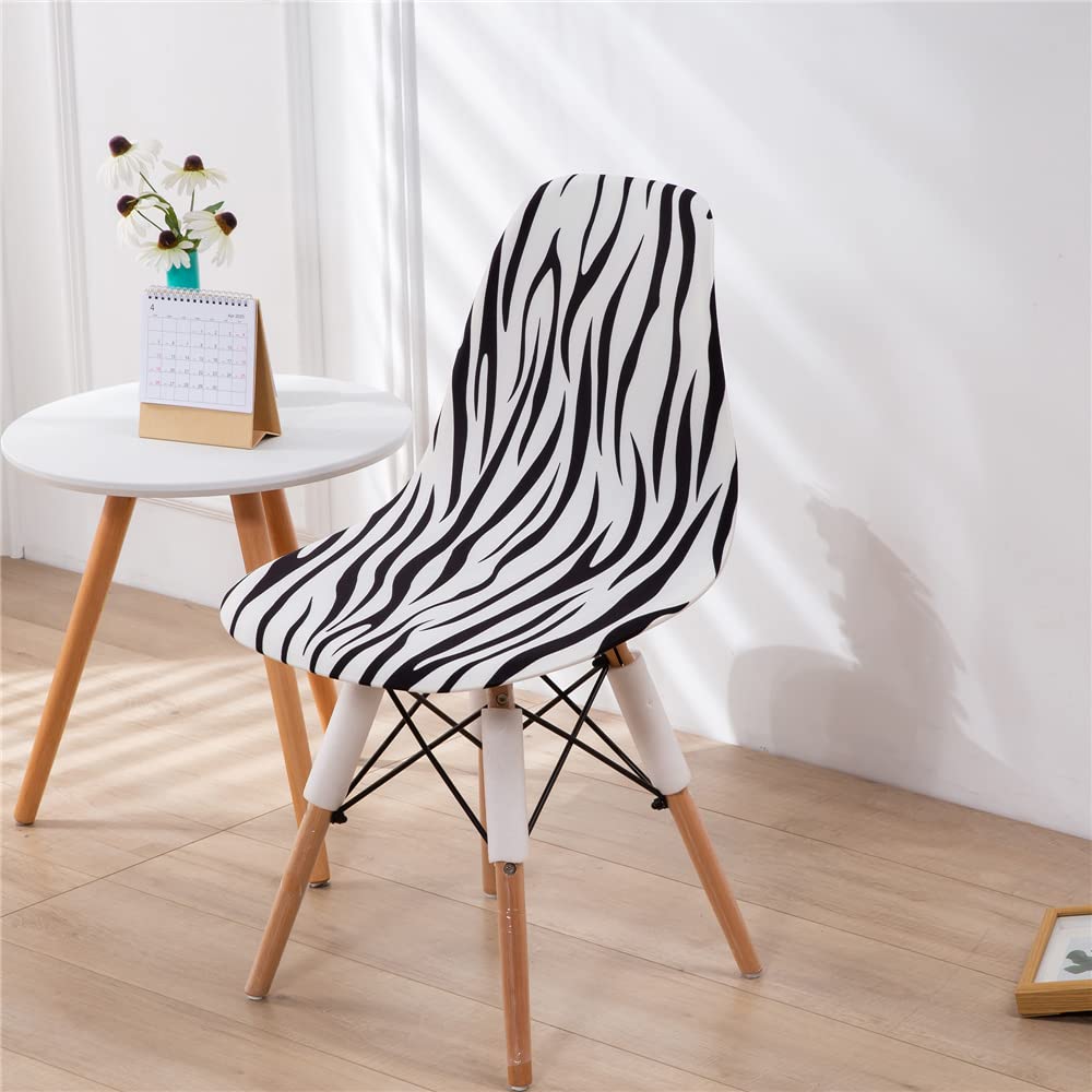 Highdi Zebra Scandinavian Dining Chair Covers Stylish Simplicity Stretch Universal Nordic Style Shell Chair Slipcovers Armless Side Chairs Covers For Kitchen Bedroom Restaurant (,6 Pcs)