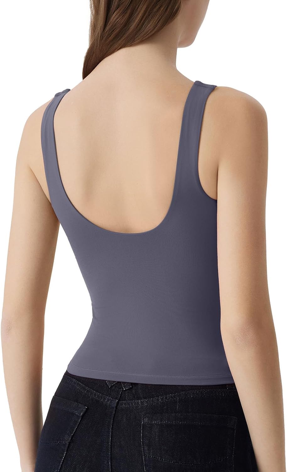 SUUKSESS Women Square Neck Backless Tank Top Summer Double Lined Going Out Crop Tops