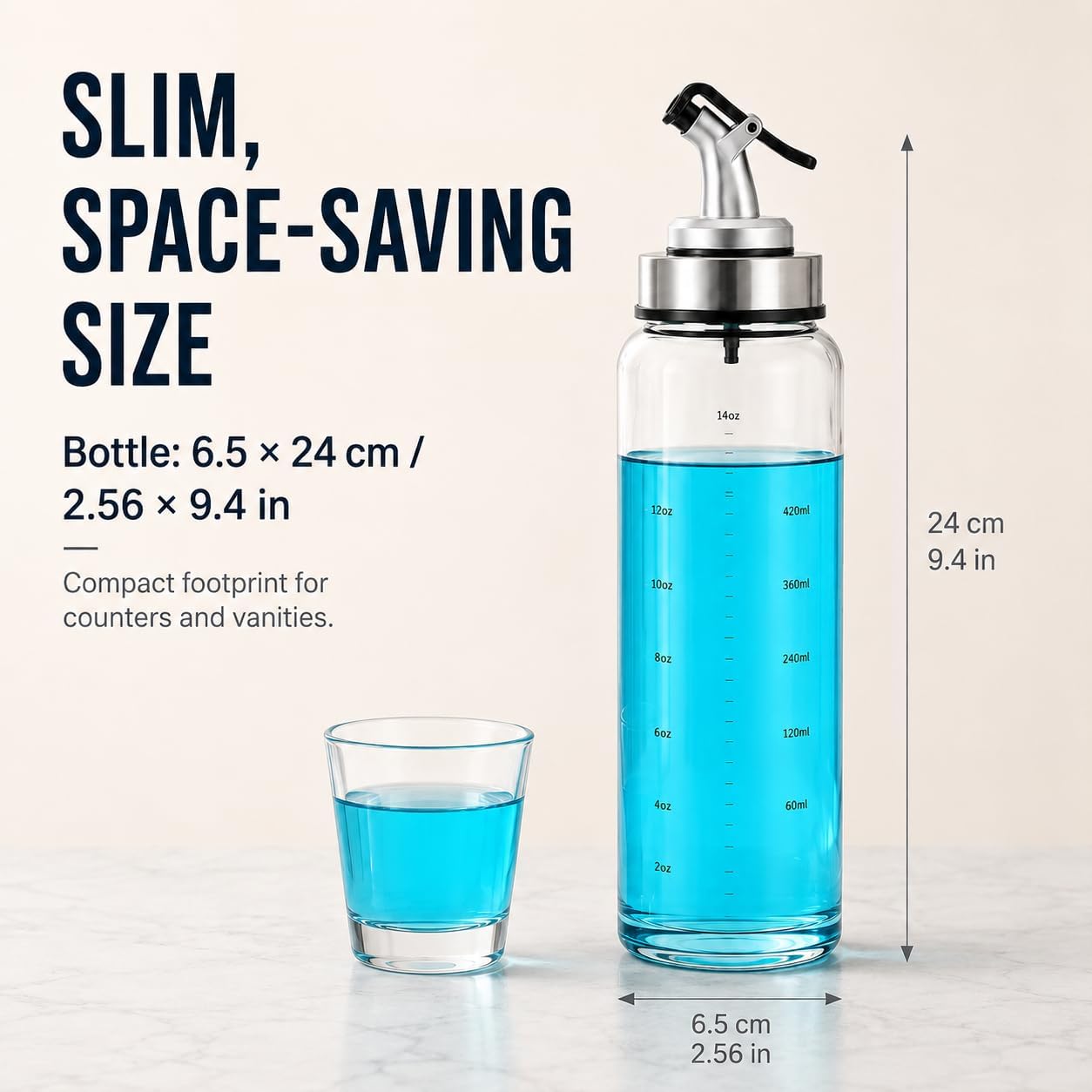 Mouthwash Dispenser with Cup, 17 oz Refillable Glass Bottle image 2