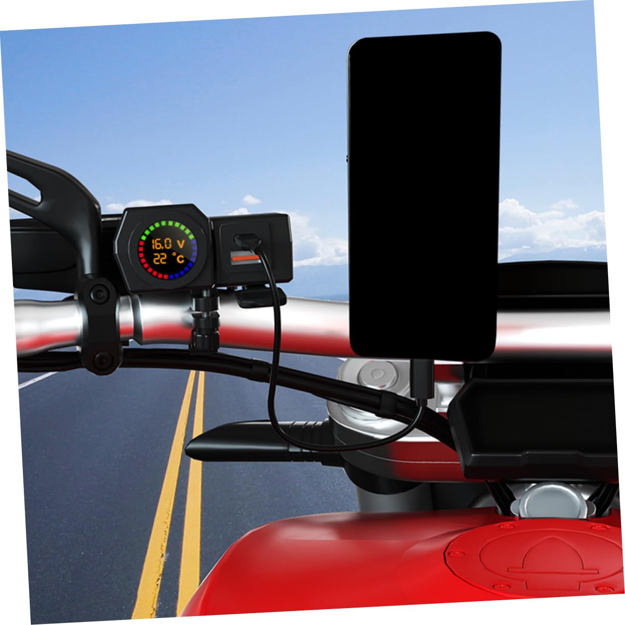 Motorrad Ladegerät mit USB und USB C-anschluss, Schwarz