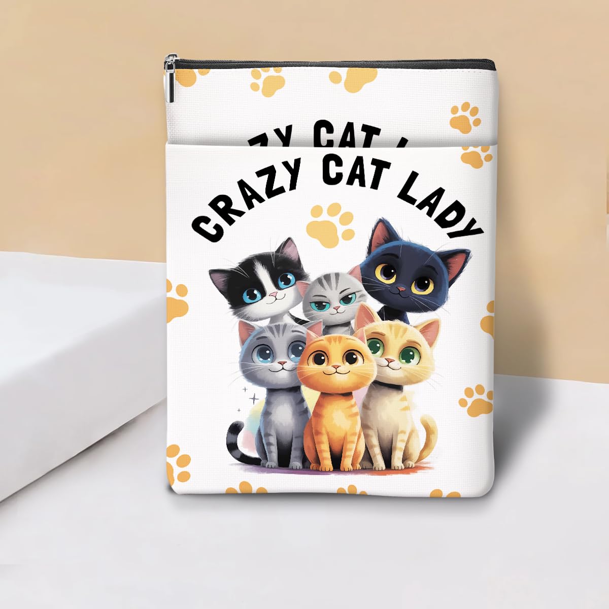 Japanese Kimono Cat Ocean Book Sleeve, Book Lovers Gifts Sleeve with Zipper & Front Pocket, 11.5x8.8 Inch Canvas Books Cover Protector Bookish Cat Lover Gifts for Readers Women Friend Birthday Gift — view 8