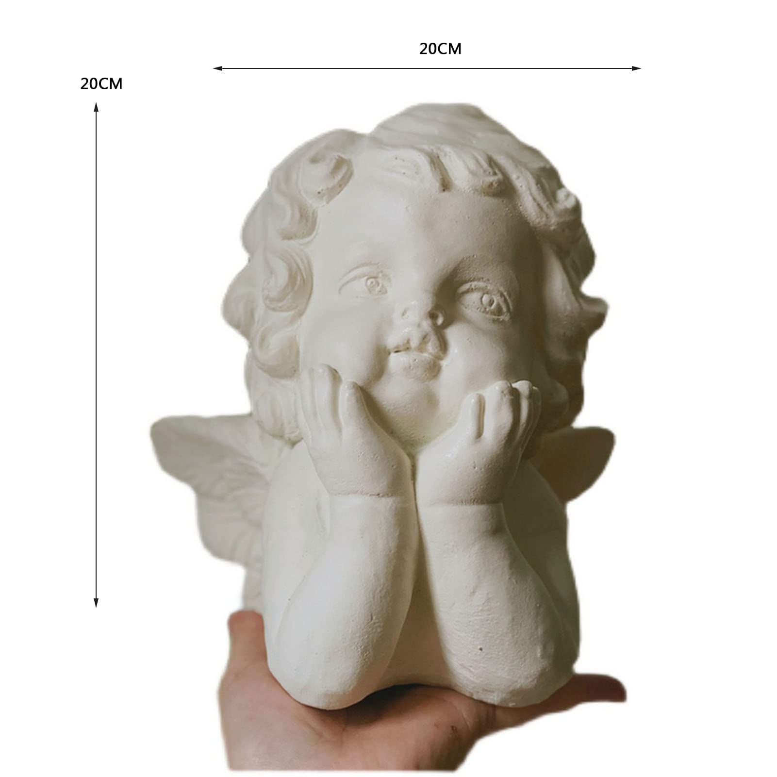Rzeźba małego anioła, efekt kamienia, interesujący anioł trzymający podbródek, statuetka ogrodowa anielska ozdoba do upamiętnienia rzeźb, dekoracja domu, prezent