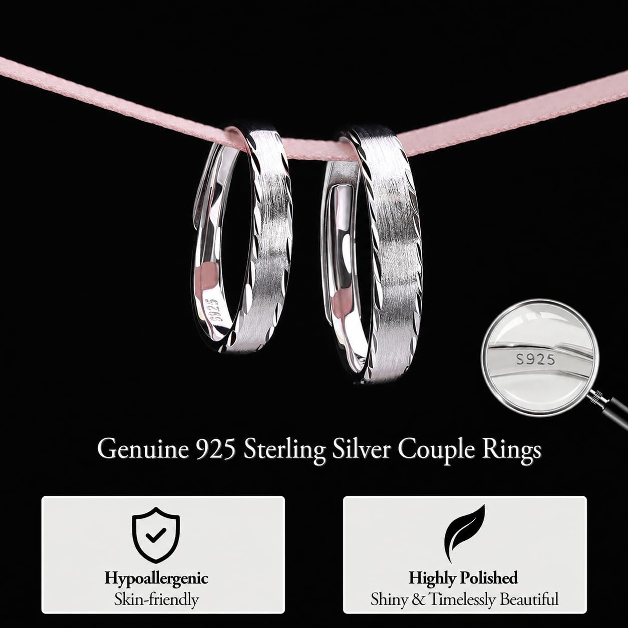 Meissa Bagues de Couple pour Homme et Femme Anneaux de Mariage en Argent Sterling 925 Finition Satinée Simple Bagues de Promesse Assorties Taille Ajustable