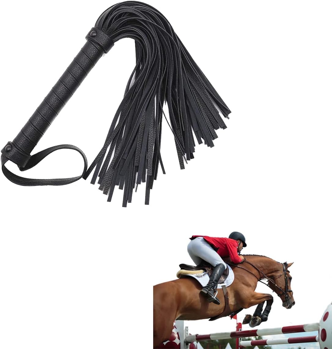 MAKINGTEC Soft Leather Riding Whip, Teaching and Training Tools Tassel Whip Tuning The Pointer Short Television Props (Black)