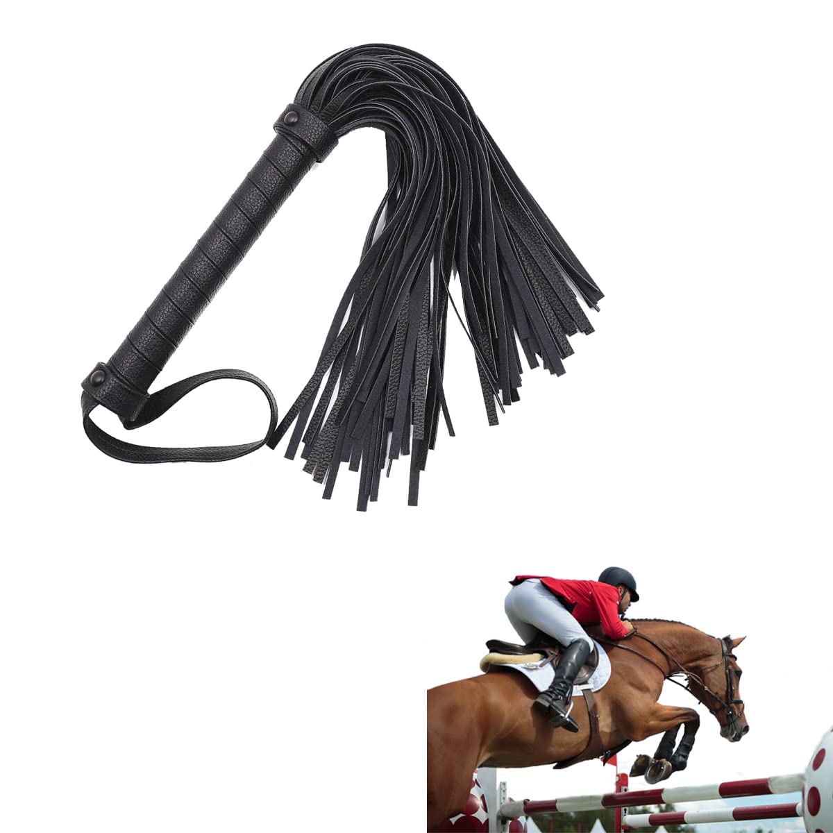 MAKINGTEC Soft Leather Riding Whip, Teaching and Training Tools Tassel Whip Tuning The Pointer Short Television Props (Black)