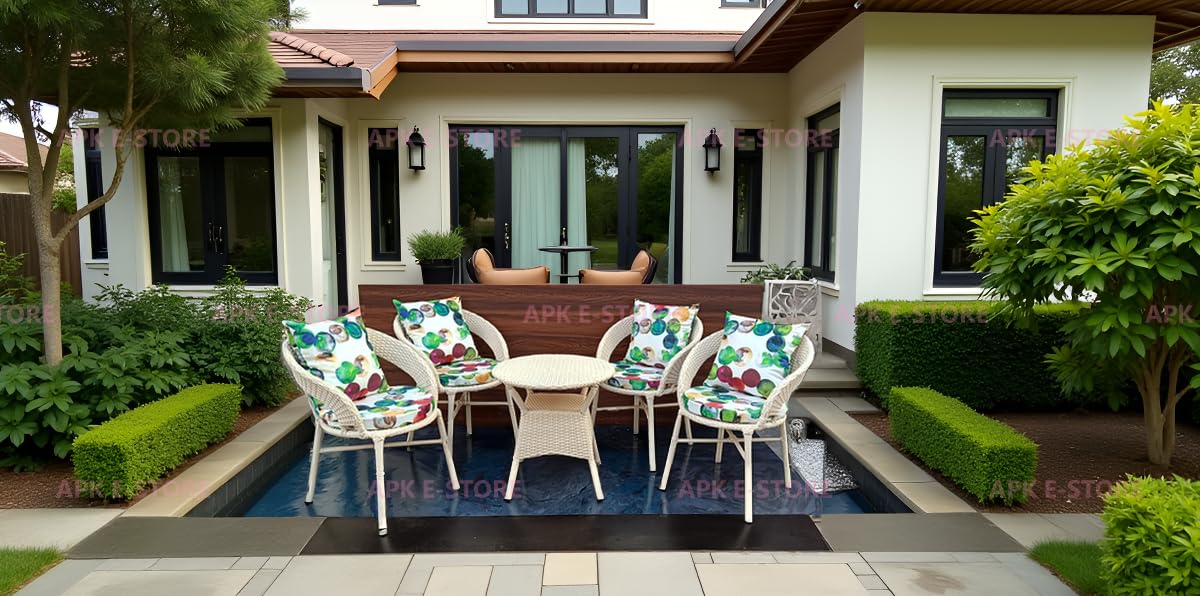 Outdoor Indoor Patio Set Wicker Chair Patio Set for Living Room Dining Room Lawn Balcony Outdoor Garden Chair Set with Table (Cream+multicoor Cushion with Multicolor Pillow, 4 Seater)-image-15
