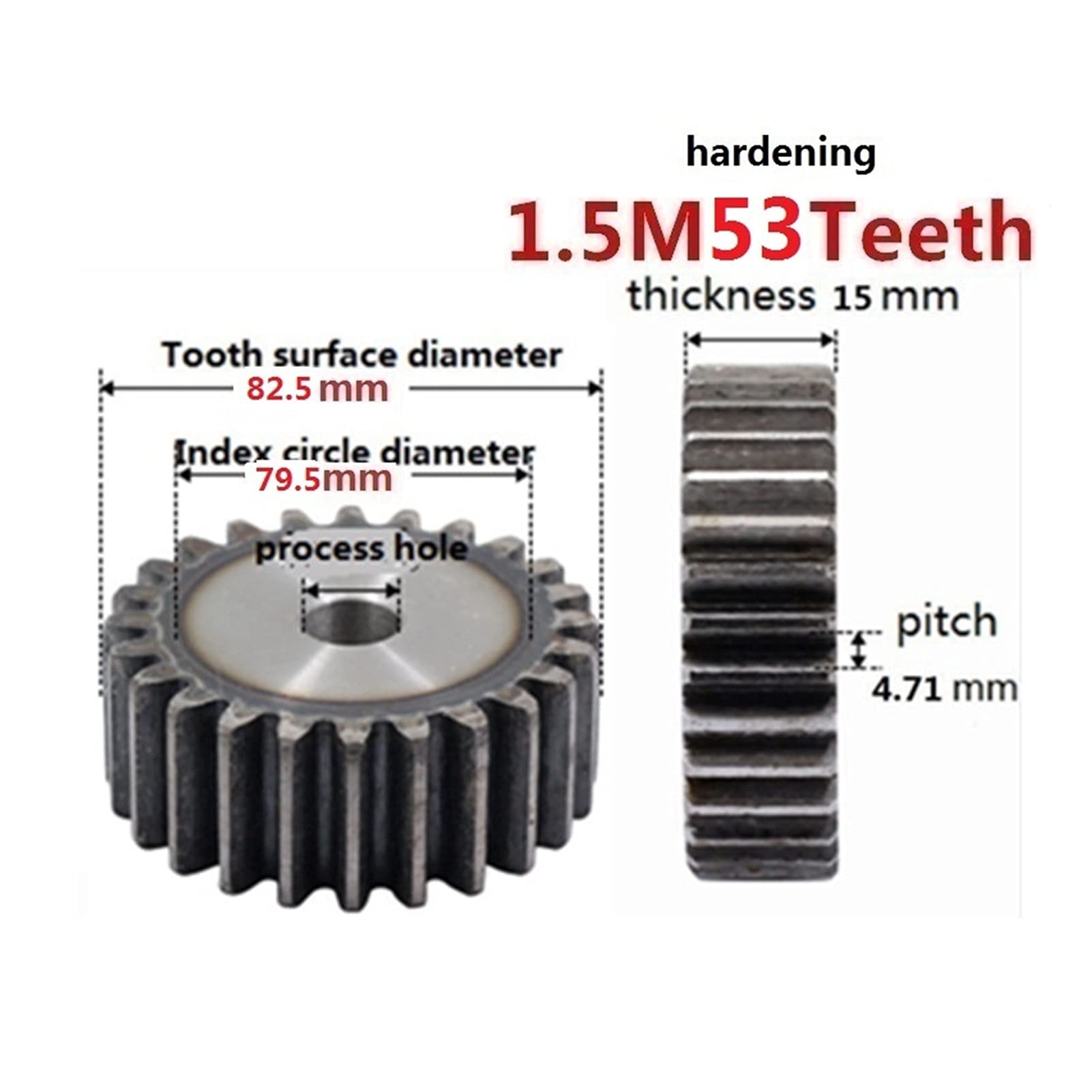 TMP1105 1pc 1.5M 53Teeth Module 1.5M Gear 53T Gear Pinion for Motor Fitting Parts Accessories (Number of Teeth : 53 Teeth)