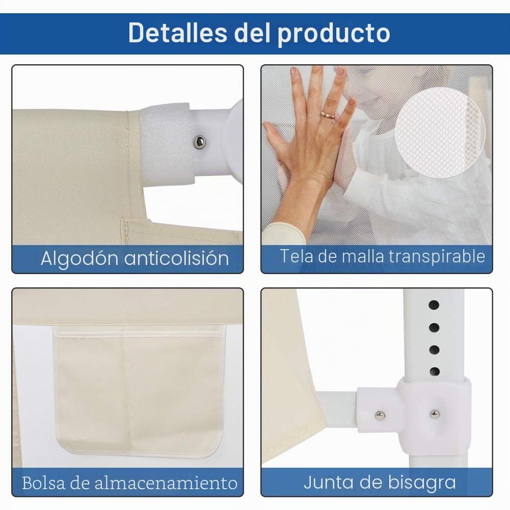 Ejoyous Barrera de Seguridad Plegable Ajustable para Cama Infantil, Rejilla para Cuna de bebé, Rejilla para protección contra caídas 1,5 m.