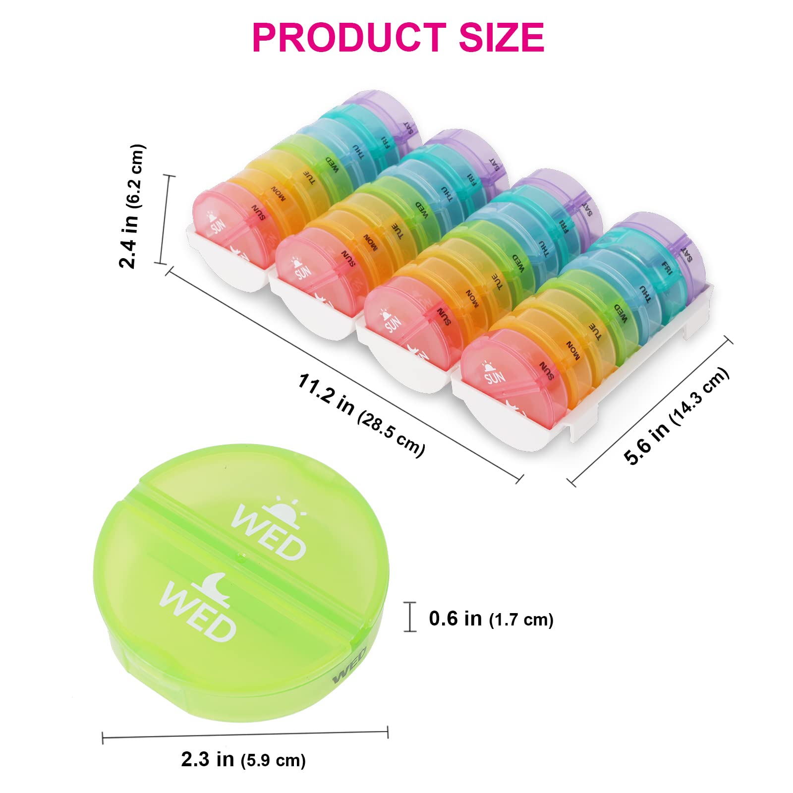 XL miesięczny organizer na tabletki 2 razy dziennie, AM/PM, jeden miesiąc pudełko na tabletki 28 dni, codzienne etui na tabletki, duże 4 tygodnie, duże przegródki na tabletki, witaminy, olejki rybne (tęcza)