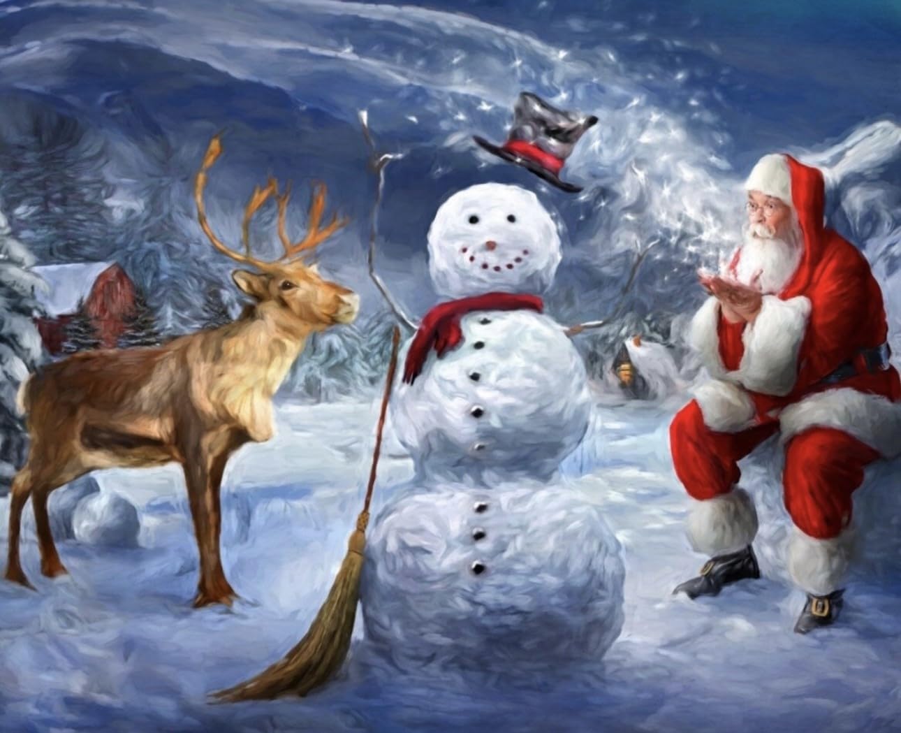 Santa & The Snowman Fabric Panel 35 x 45 inches David Textiles for Foust Christmas Theme