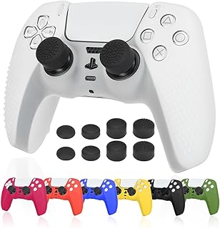 ps5コントローラーカバー シリコン素材 ps5 カバー コントローラー 傷防止 滑り止め 保護ケース-ホワイト(スティックキャップ 8個付)