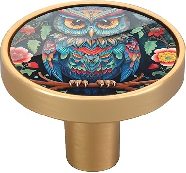 4 Pack Blue Owl Bunch Floral Cabinet Knobs, Fashion Cool Design Pulls Handle for Drawer Wall Dresser Cupboard