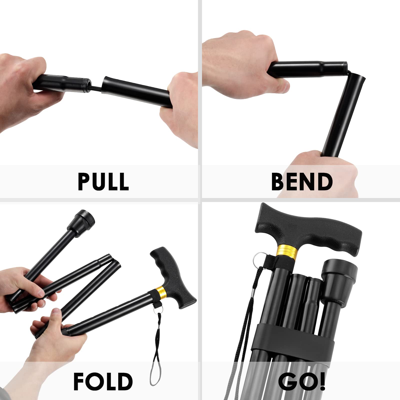 Bastón de paseo PANZHENG para hombre/mujer | Movilidad y vida cotidiana | Bastón de paseo ajustable en altura de 5 niveles | Cómodo bastón portátil con mango en T de plástico