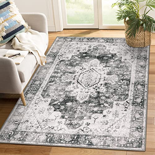 Moynesa Ultra-Thin Washable Area Rug - 4x6 Grey Living Room Rug Oriental Entryway Mat, Non Slip Non Shedding Pet Friendly Bedroom Carpet for Apartment Office Entrance Kitchen