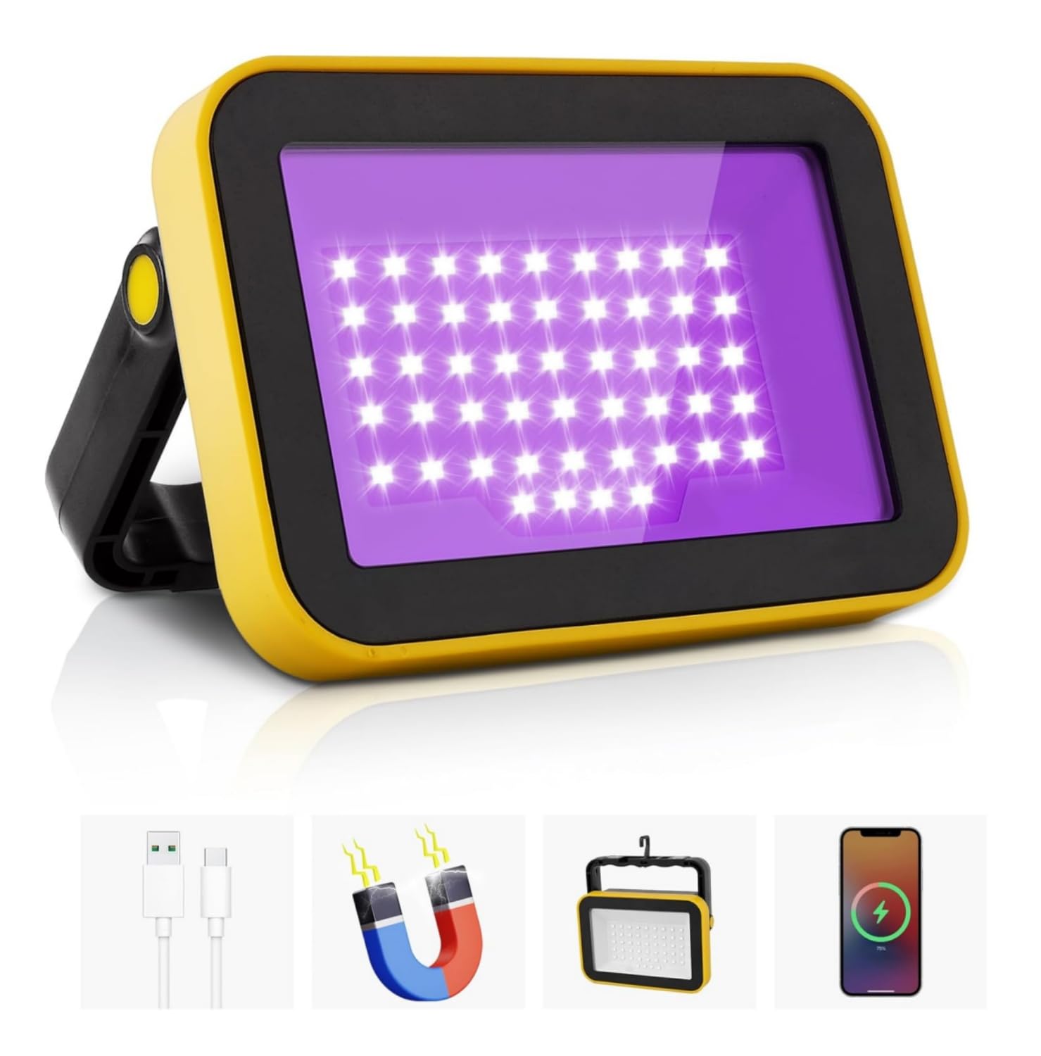 Rechargeable LED Black Light, Battery Powered Portable Blacklight, 400nm LED Flood Light Black Lights, Neon Glow Party, Blacklight Catfishing, Halloween, Glow in The Dark Decoration 1 Pack — image 1