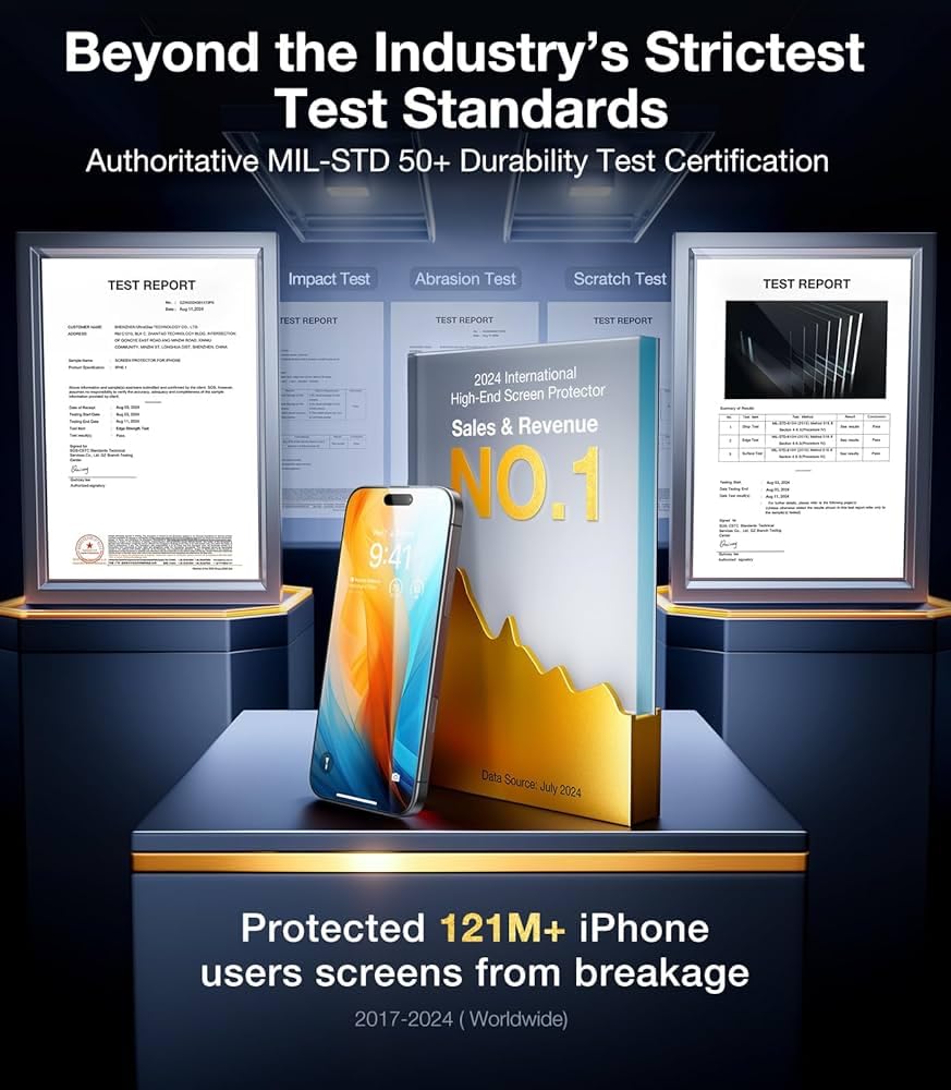 Arerco 2 pack Full 9H+ Military Grade Glass Screen Protector for iPhone 15 Pro + 2 pack Camera Lens Protector with easy Installation Frame Case Friendly Shatterproof Tempered Glass 9H+ Hardness HD Clear Anti-Scratch Glass Full Edge Coverage (6.1) 15Pro