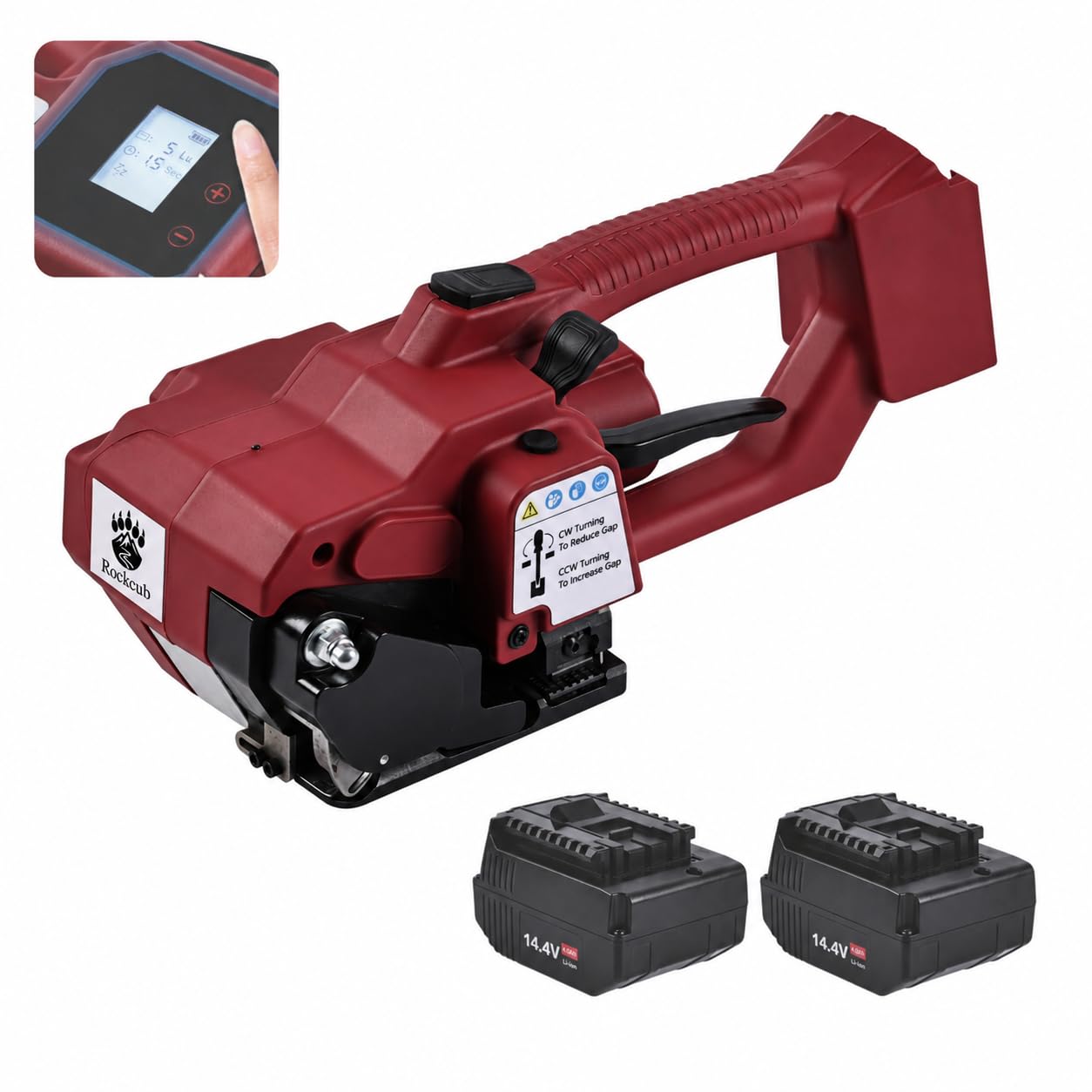 Reggiatrice elettrica – Tenditore 4.500N, 2 batterie da 4.000 mAh, display LCD, kit di strumenti per banding portatile automatico per cinghie PET/PP da 0,5-0,6 pollici, imballaggio di pallet e