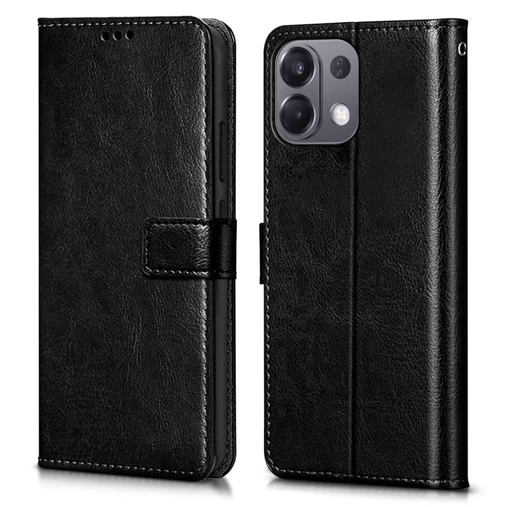 WOW IMAGINE Shock Proof Flip Cover Back Case Cover for Oppo K13 5G (Flexible | Leather Finish | Card Pockets Wallet & Stand | Black)