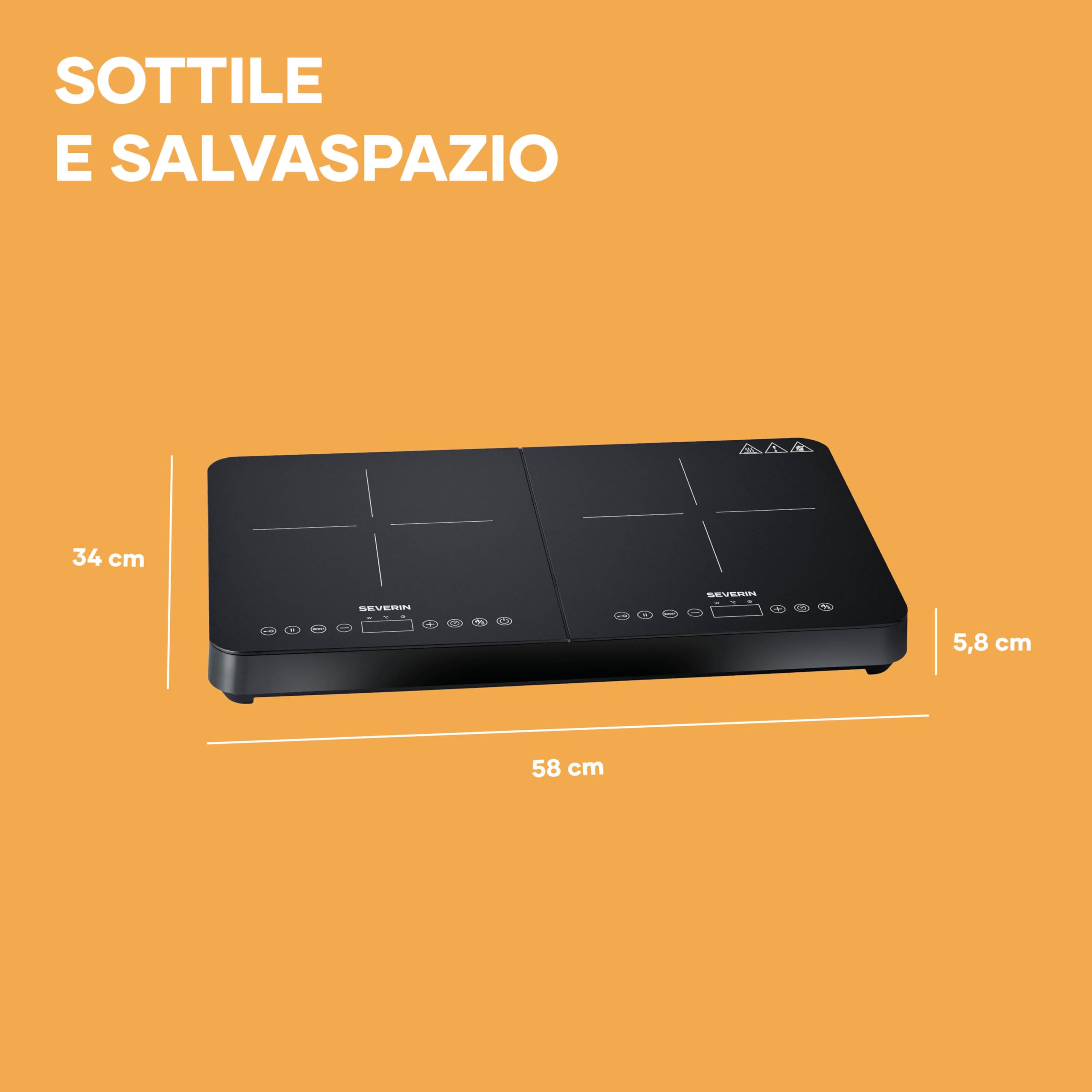 SEVERIN Piastra a Induzione Doppia, 2 Fornelli, Piano in Vetroceramica Antigraffio Finitura Opaca, 10 Livelli di Potenza, Touch Screen, Temperatura 60-240 °C, 3400 W, Nero - DK 1028