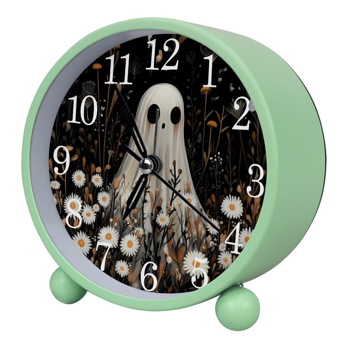 Luoweisi Alarm Clock Ghost Daisies, Silent Non-Ticking with Night Light