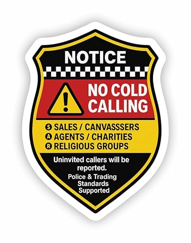 No Cold Callers Self-Adhesive Sticker for Front Door or Window/Effective Deterrent for Nuisance Canvassers, Salesman, Hawkers, Agents etc/Weatherproof Removable & Wipeable / / /