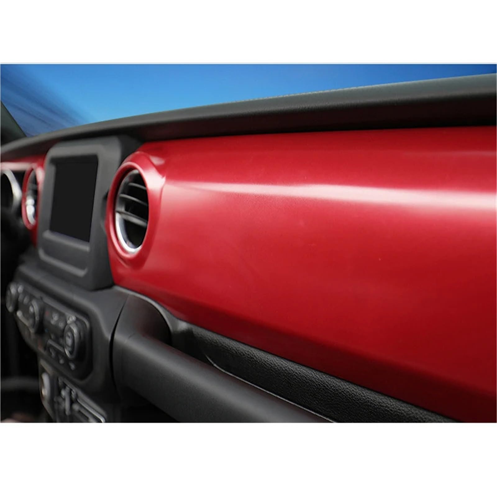 Folia na panel‌ Okleina skrzynia biegów‌ Osłona panelu sterowania deski rozdzielczej samochodu Rama wewnętrzna Listwy dekoracyjne pasujące do Jeep Wrangler JL 2018-2021(Matte Red)