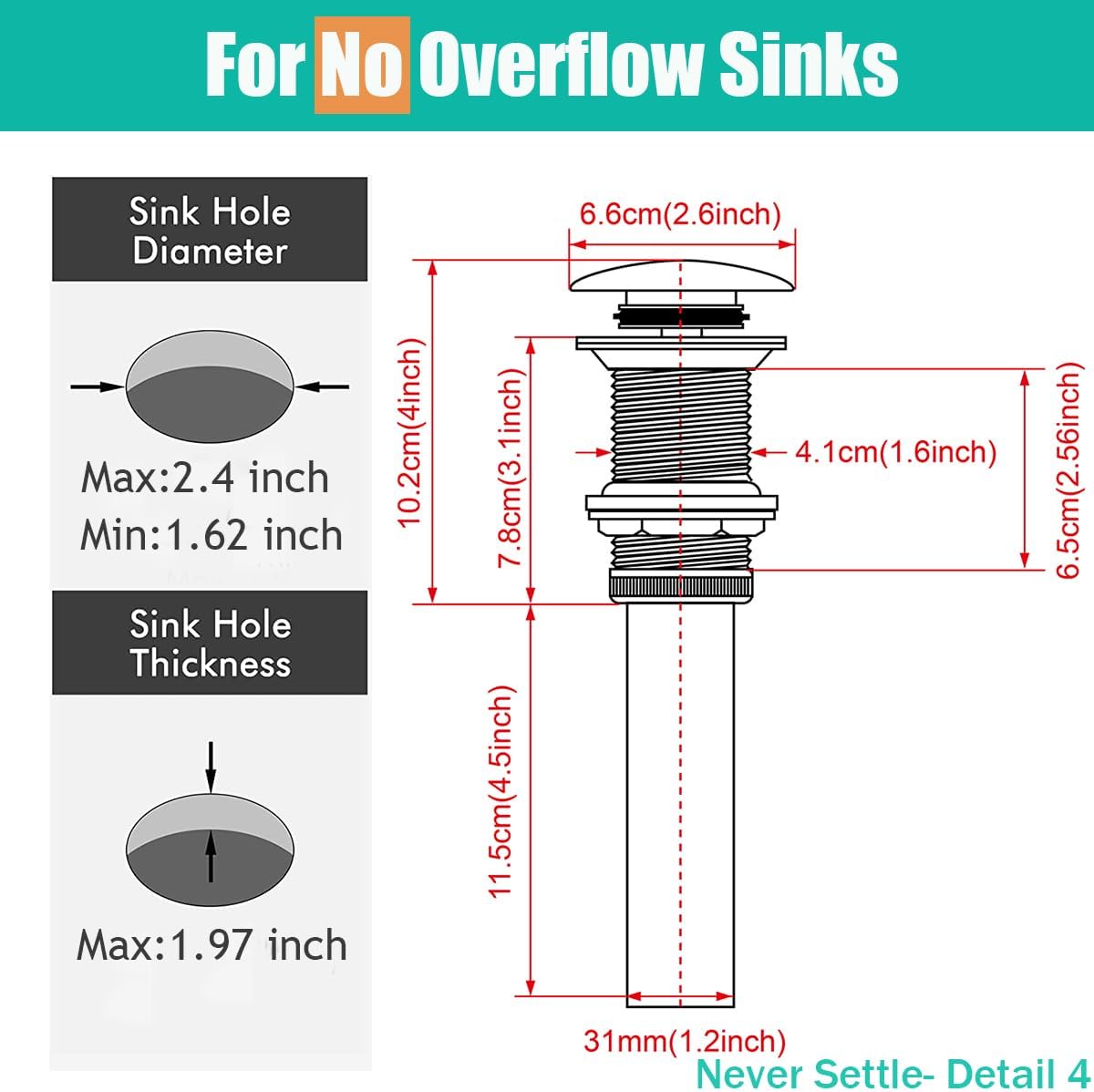RANDOM Brushed Gold Sink Drain Stopper Without Overflow Bathroom Pop Up Drain Faucet Assembly Stopper for Vessel Vanity Sink Solid Brass RD83001BG.