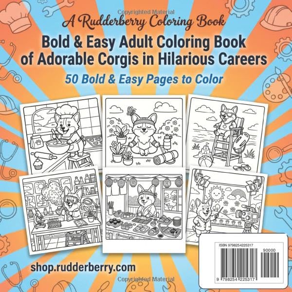 Corgis with Jobs Coloring Book: Funny Dogs in Careers: Bold & Easy Adult Coloring Book of 50 Adorable Corgis in Hilarious Careers - Stress Relief & Relaxation (The Rudderberry Corgi Collection) image 3