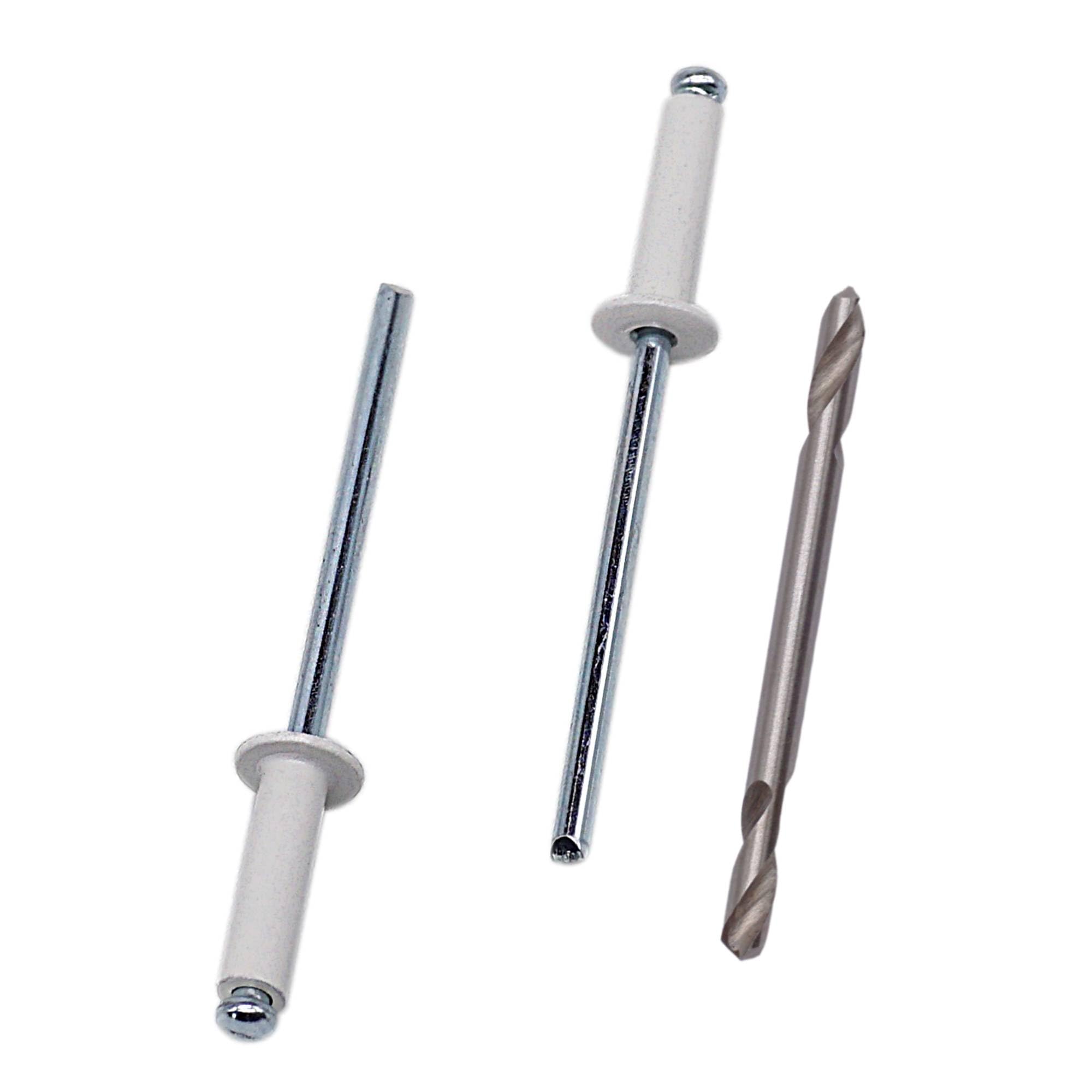 SKIR'CO (100 pcs) Painted Blind Rivets 3.2 x 12 mm, Aluminium Blind Rivets, DIN 7337, Steel Mandrel, Pop Rivets, Drill Bit Included (Pure White RAL 9010)
