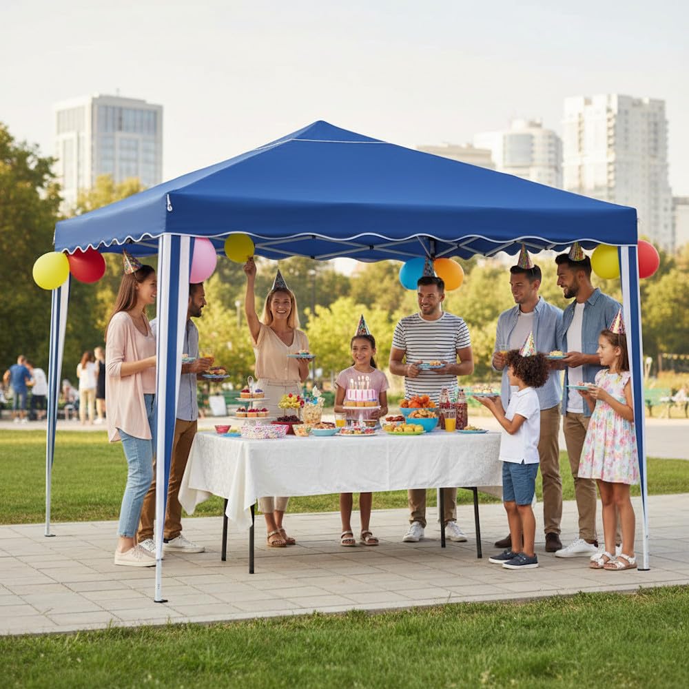 Carpa Cenador Gazebo Plegable 3 x 3 m Azul | Mejores Tubos de Acero de Alta Resistencia Plegables, Antiviento, Protección UV, Bolsa de Transporte| para Playa, Camping, Jardín, Terraza, Exteriores