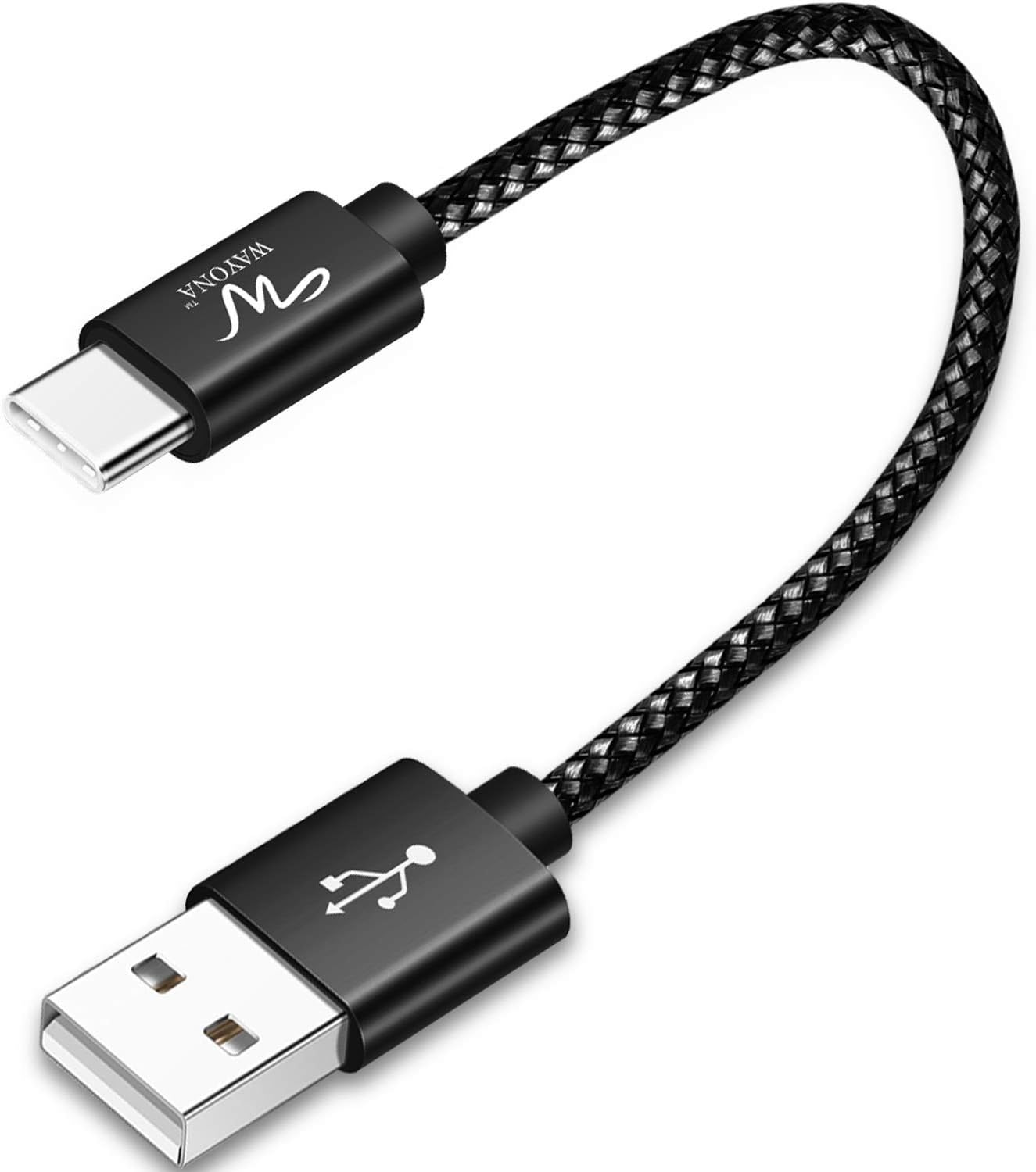 Wayona Type C Cable Nylon Braided USB C QC 3.0 Fast Charging Short Power Bank Cable for Samsung Galaxy S10e/S10+/S10/S9/S9+/Note 9/S8/Note 8, LG G7 G5 G6, Moto G6 G7 (0.25M, Black)
