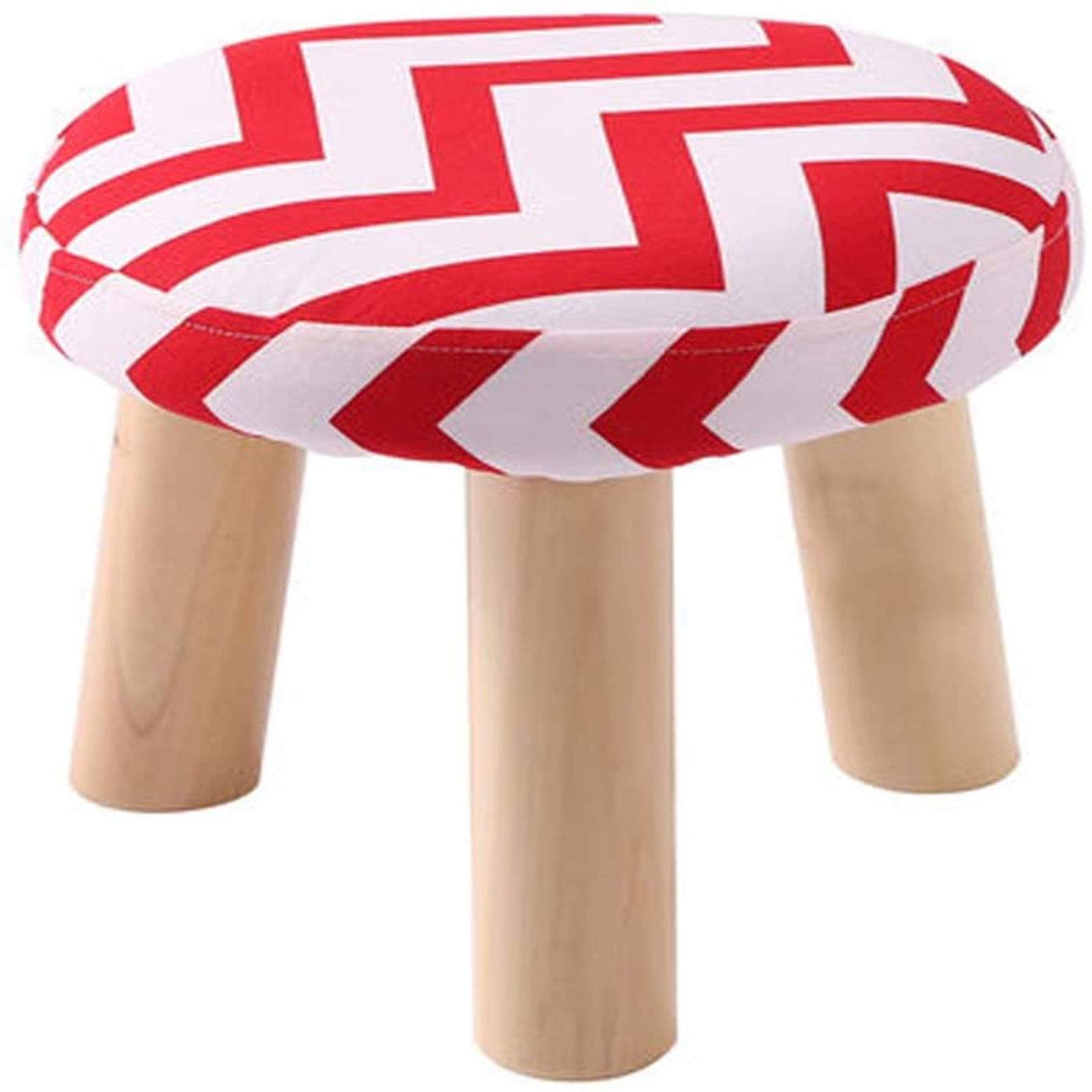 Tabouret de repose-pieds rond rembourré rouge en bois et lin de salon