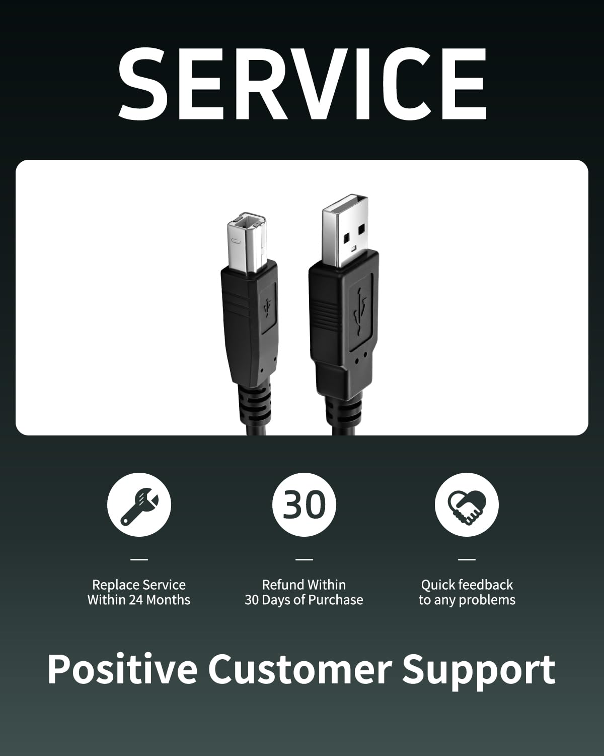 Superer 3 Meter/10FT USB Printer Cable, USB 2.0 Type A to USB-B Male Lead, Fit for HP, Canon, Lexmark, Epson, Dell Printer Power Lead, Durable Charger Cable Cord — view 8