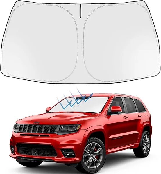 Proadsy Windshield Sun Shade for Jeep Grand Cherokee 2014-2025 2026 4-Layer Foldable Front Sunshade Protector Sun Visor Blocks UV Rays Keep Car Cooler