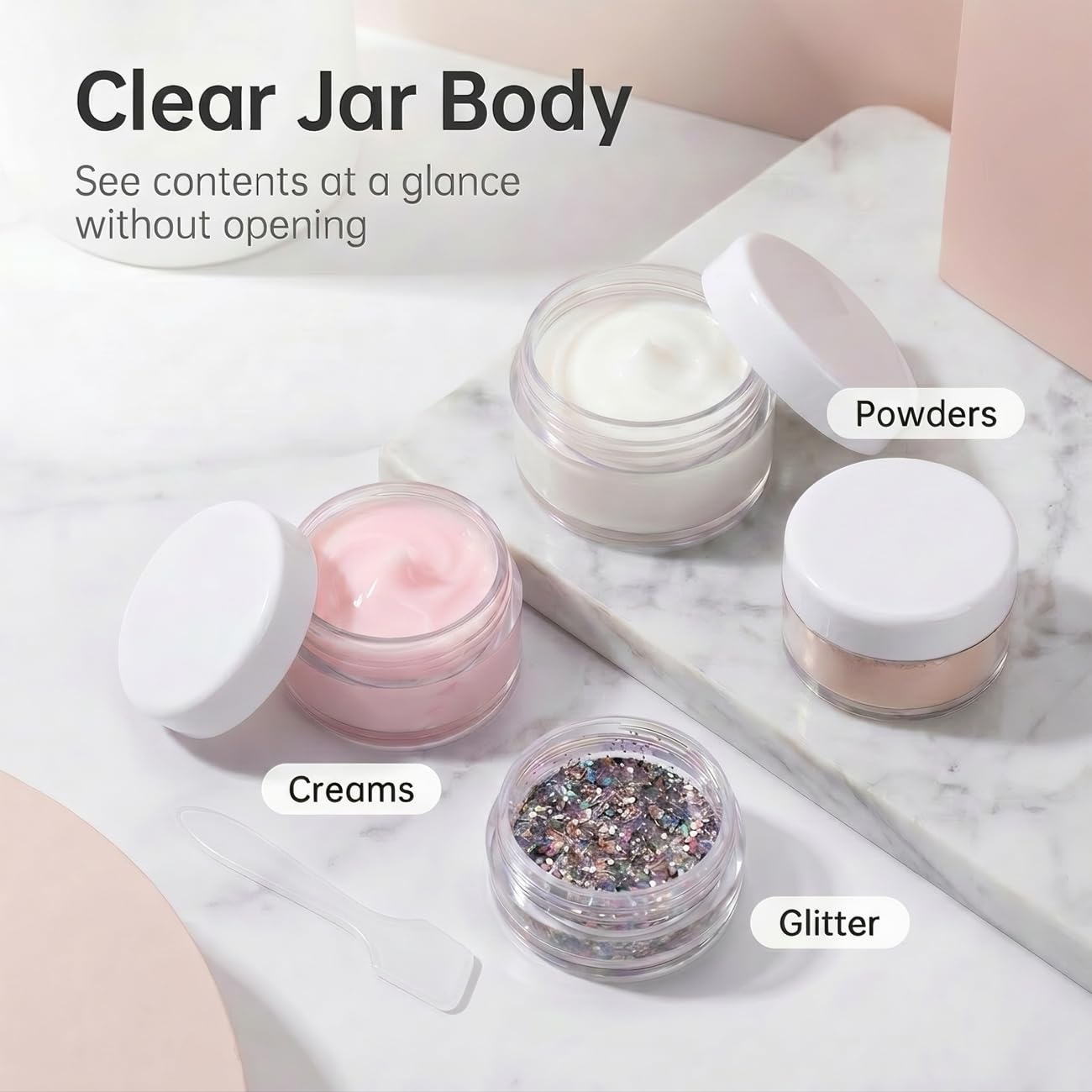 Lot de 200 pots d'échantillons de 5 g avec couvercles blancs, pots cosmétiques vides avec couvercles, petits contenants de voyage pour paillettes, lotion, crème, perles, avec étiquettes, mini spatules