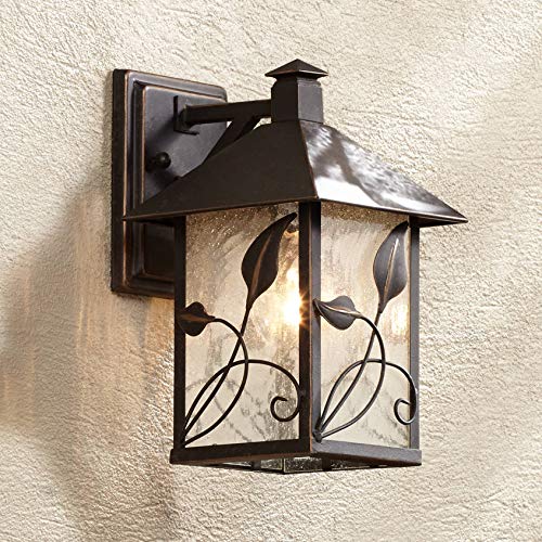 Franklin Iron Works French Garden Rustic Farmhouse Natural Cottage Outdoor Wall Light Fixture Bronze Lantern 10 1/2' Clear Seedy Glass Exterior Barn Deck House Porch Yard Patio Outside Garage