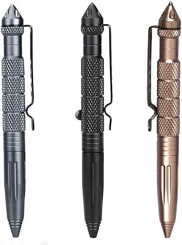 Axmerdal Pack of 3 Aircraft Aluminum Tactical Pen Tungsten Steel Tip Outdoor Survival Tool Emergency Glass Breaker in Car