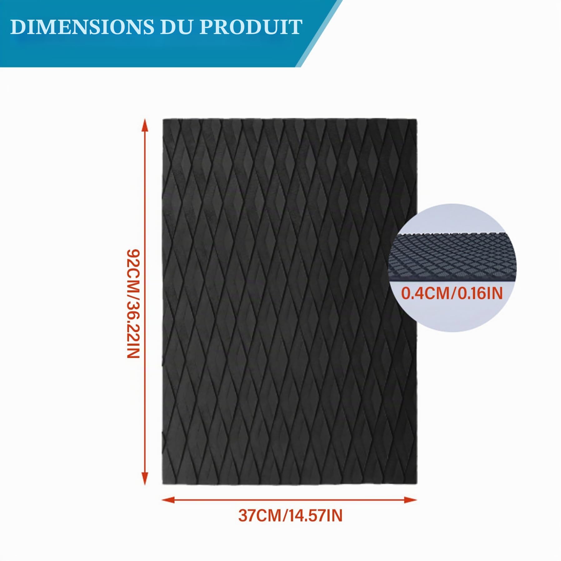 Tampon de Traction de la Planche de Surf, Pad de Traction de Surf EVA de 36x15 Pouces Non glissé, padboard de Surf Noir résistant aux UV, Accessoires de Surf Robustes en Eau