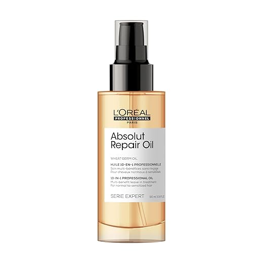 L’Oréal Professionnel 10-in-1 Leave-in Oil for Dry And Damaged Hair, With Protein. Gold Quinoa and Wheat Germ Oil, Nourishes, Resurfaces and Repairs, Serie Expert Absolut Repair, 90 ml