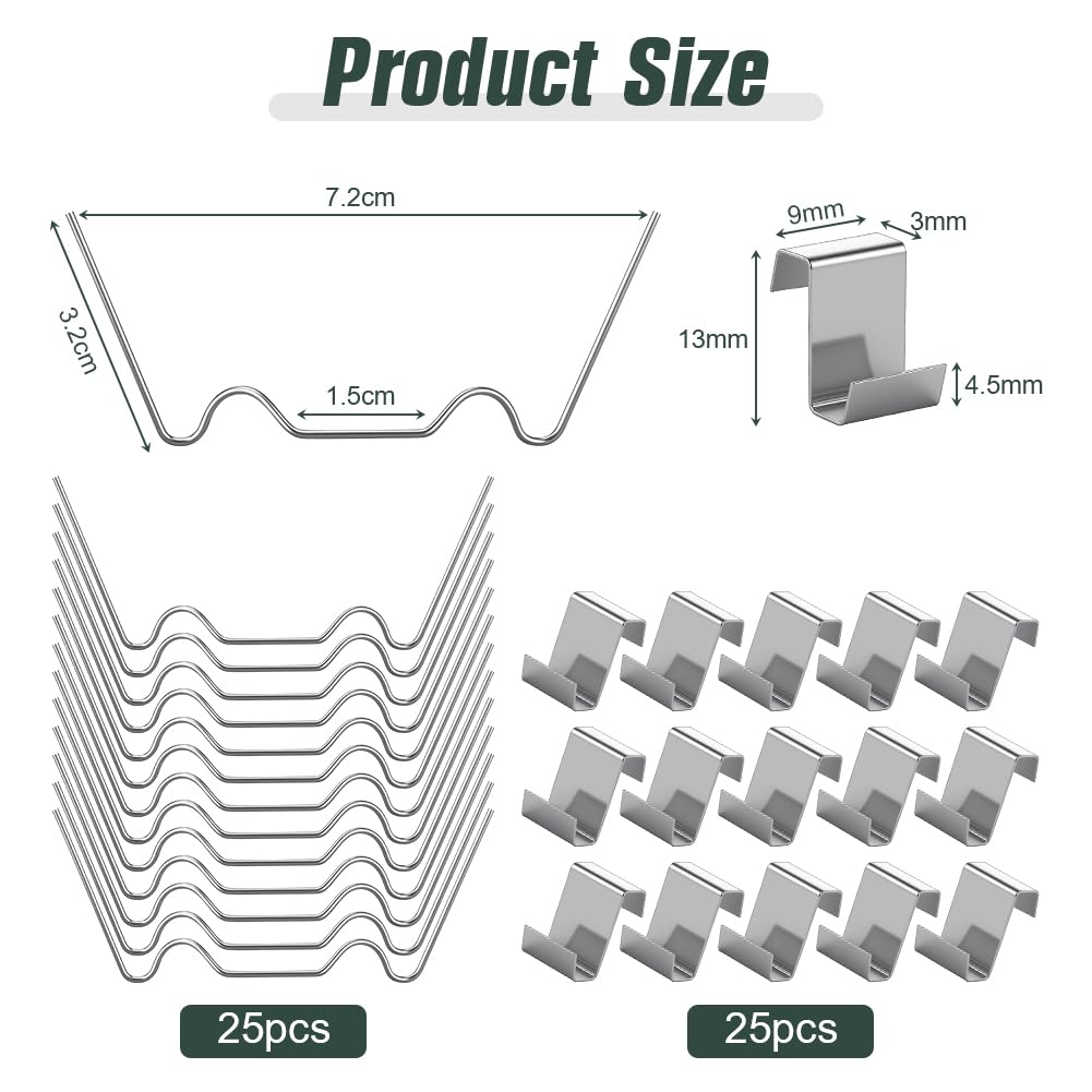 OFFCUP 50p Clips de Vitrage pour Serre, Acier Inoxydable, Résistants aux Intempéries