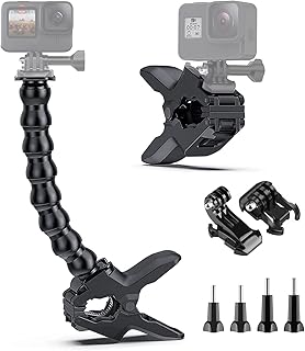 8-in-1 Jaws Flex Clamp Mount with Adjustable Gooseneck (8 Sections) for GoPro Hero 11, 11Mini, 10, 9, 8, 7, 6, 5, 4, Session, 3+, 3, Max, Hero (2018), Fusion, DJI Osmo, Xiaomi Yi Action Camera