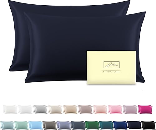 Funda de almohada de seda para cabello y piel, suave, transpirable y resistente 100% seda Queen, juego de 2, fundas de almohada de seda de morera