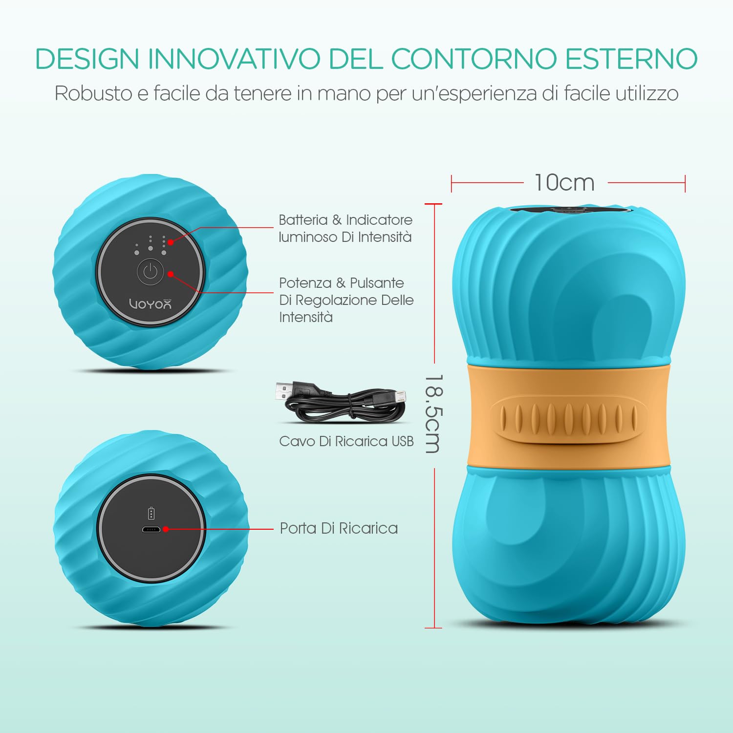 VOYOR-HEALTH Palla Massaggio Arachidi Vibrante per Tessuti Profondi | Doppia Palla, Sollievo Muscolare Dolorante, Elettrico con Punto di Innesco, Per Pilates, Yoga, Fitness, Casa, MB300, Blu